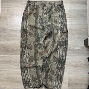 VTG Liberty Camo Cargo 6 Pocket Pants USA Made Real Tree Adjustable Waist 33x30‎